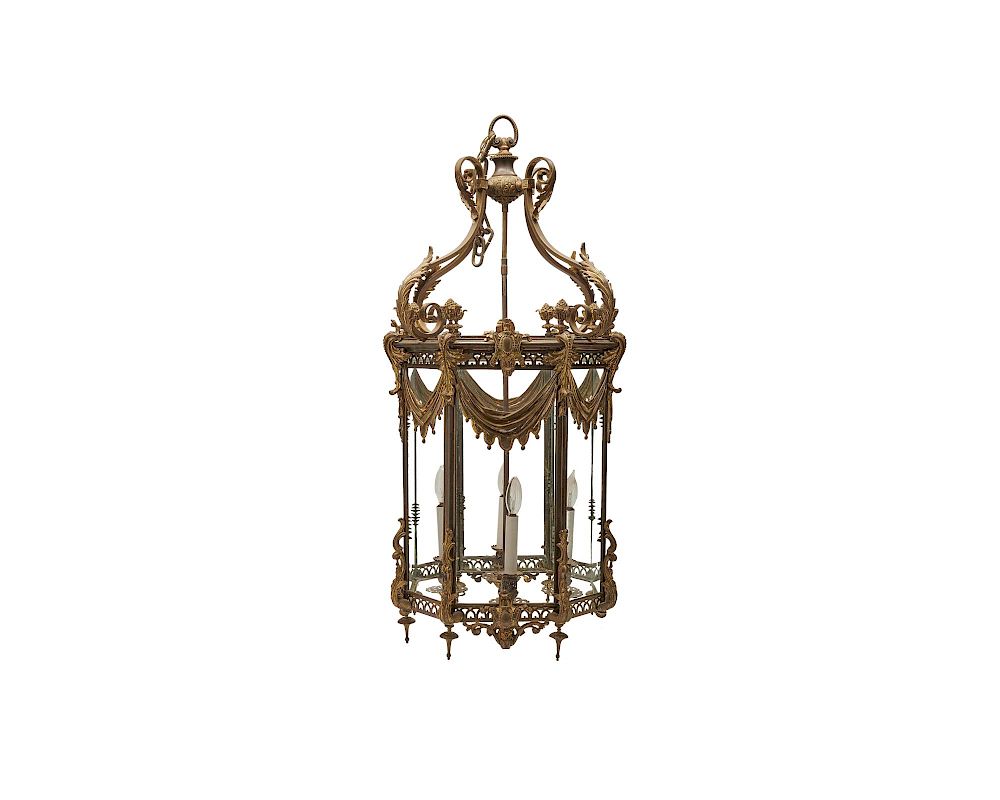 Appraisal: Continental Gilt Bronze Four Light Hall Lantern ca Continental Gilt