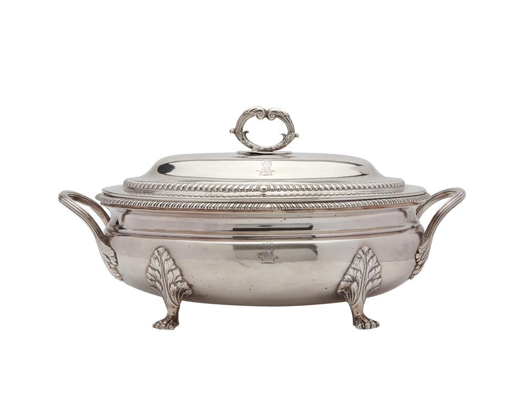 Appraisal: WILLIAM STROUD Silver Oval Covered Tureen London ca length in