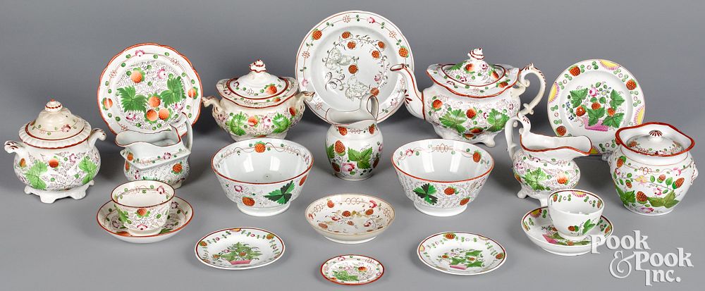 Appraisal: Collection of Staffordshire Collection of Staffordshire strawberry pattern porcelain pieces