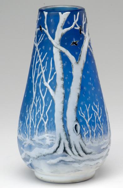 Appraisal: CAMEO GLASS Vase with cobalt ground and applied winter scenery