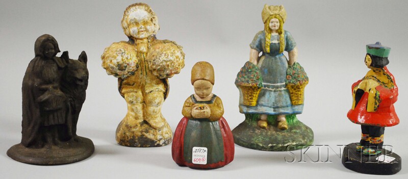 Appraisal: Five Painted Cast Iron Figural Doorstops including a figure with