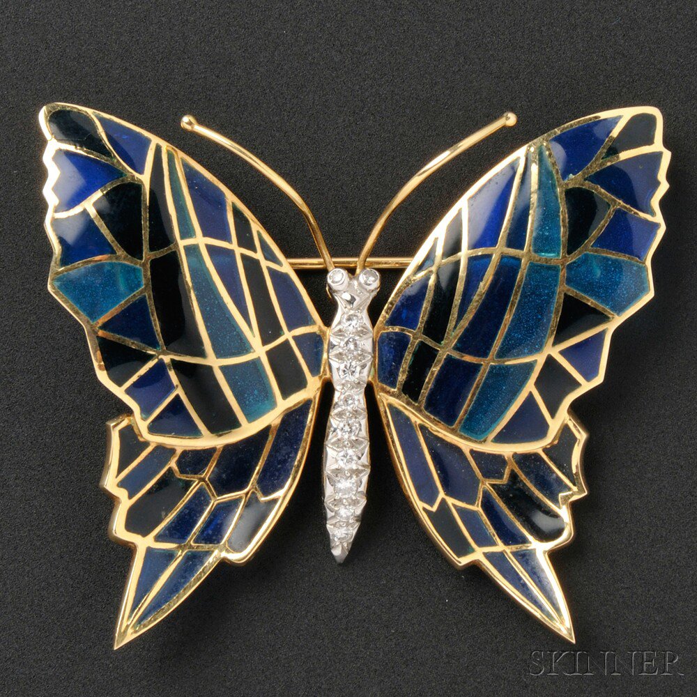 Appraisal: kt Gold Plique-a-Jour Enamel and Diamond Butterfly Brooch Cartier Inc