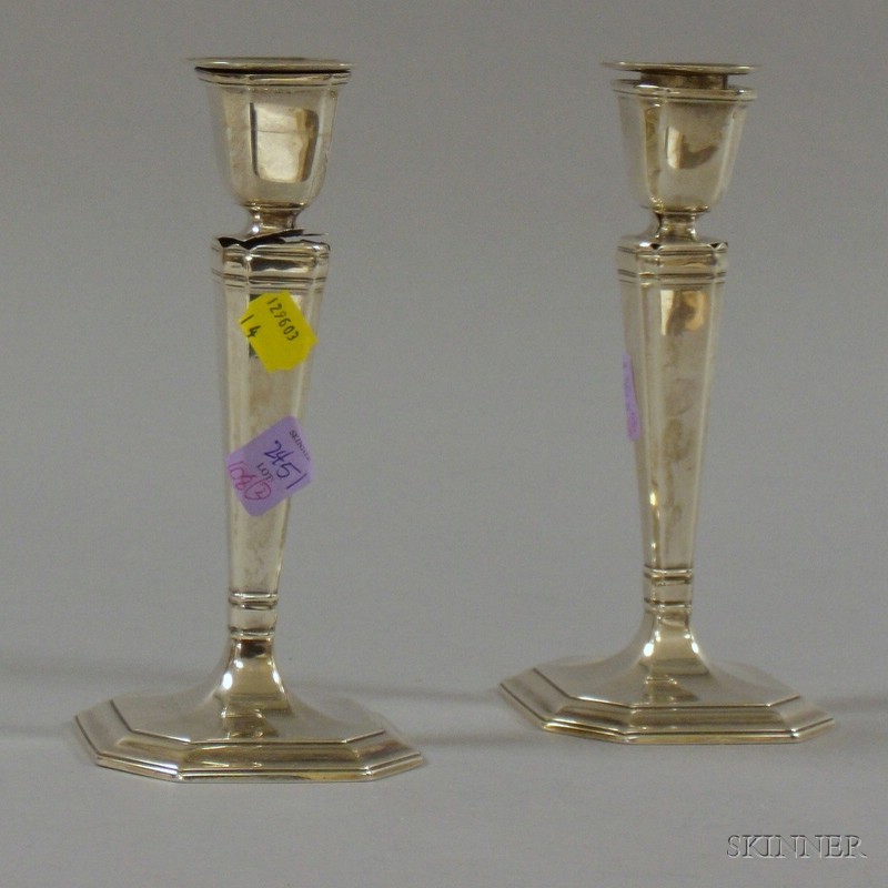 Appraisal: Pair of Tiffany Co Sterling Weighted Candlesticks damage