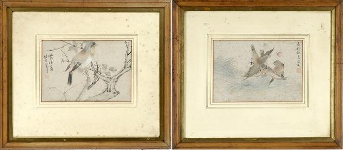 Appraisal: Chinese School Two Paintings with Birds Ink and wash on