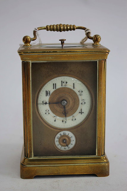 Appraisal: AN ANTIQUE BRASS FIVE GLASS CARRIAGE TIMEPIECE the enamelled dial