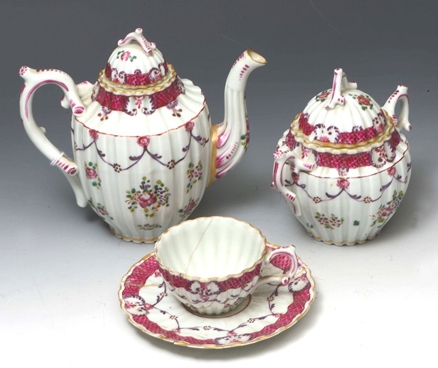 Appraisal: A POSSIBLY TH CENTURY CONTINENTAL PORCELAIN SOLITAIRE TEASET the ribbed