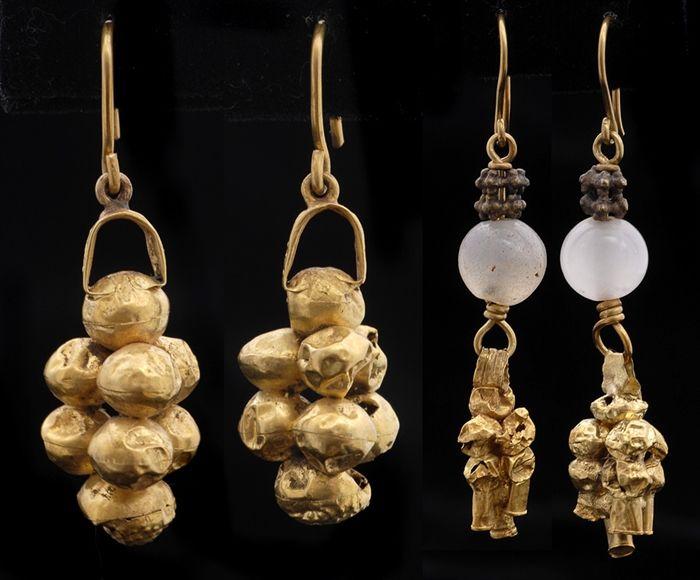 Appraisal: Pair of Persian Gold Grape Cluster Earrings Together with another