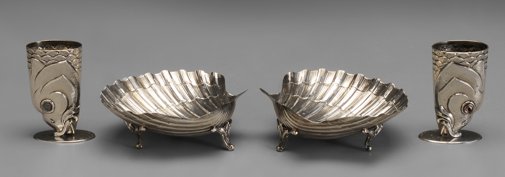 Appraisal: Sterling Fish Shell Dishes th century two containers in the