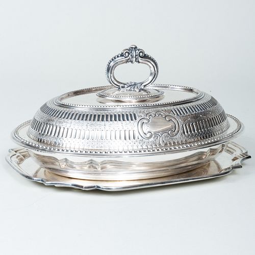 Appraisal: ENGLISH SILVER PLATE ENTREE DISH AND COVER AND A TRAYThe