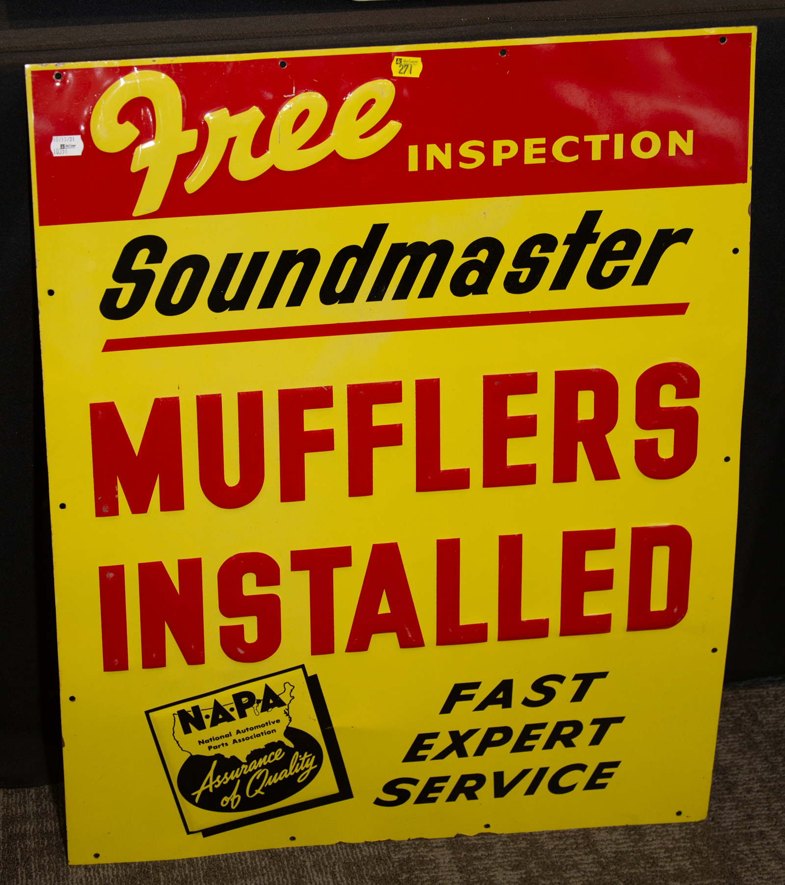 Appraisal: SOUNDMASTER MUFFLERS PRINTED METAL SIGN in H in W