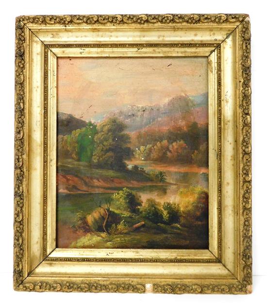 Appraisal: Oil on canvas landscape unsigned label verso inscribed Norwich Town