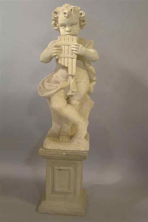 Appraisal: PAIR OF CAST STONE MUSICAL PUTTI one of the plump