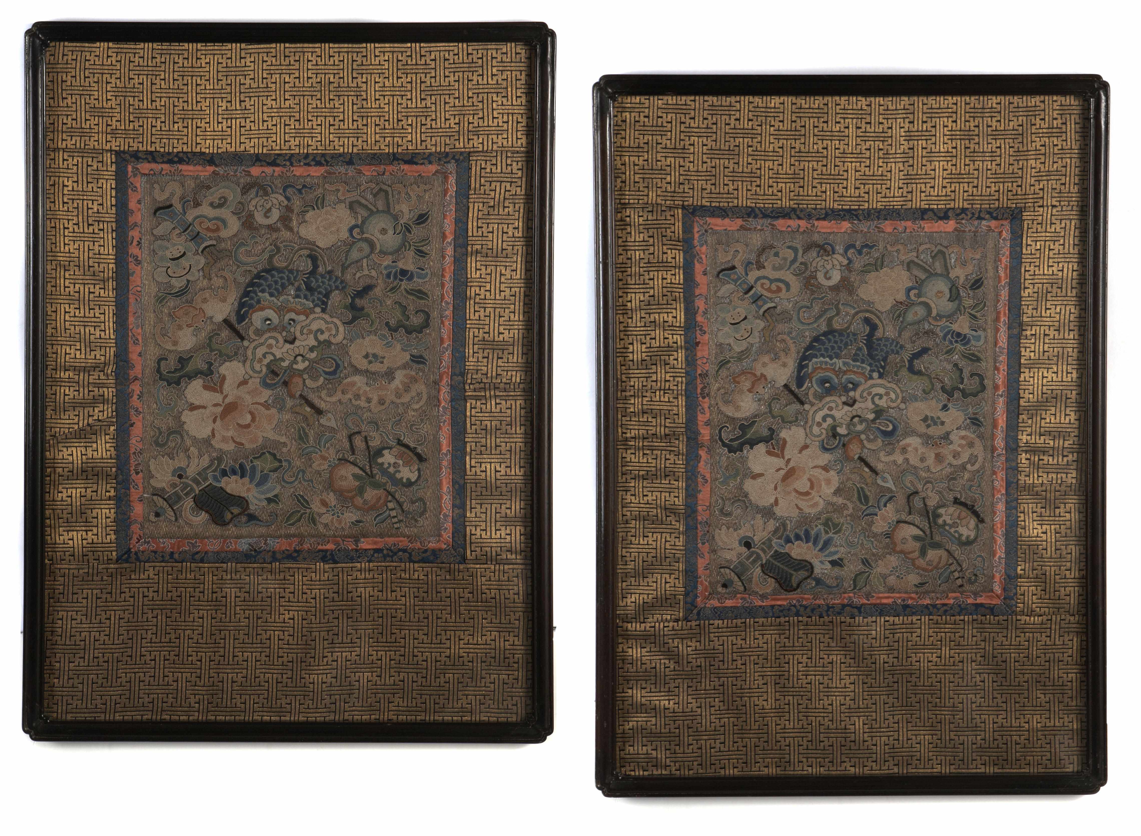 Appraisal: A pair of Chinese painted silk panels late th early