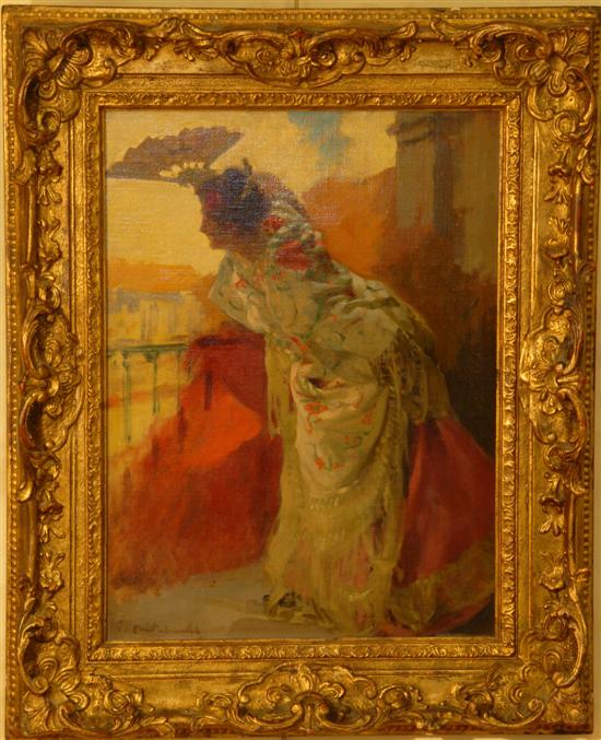 Appraisal: SPANISH OIL ON CANVAS Spanish Lady with a Fan Signed