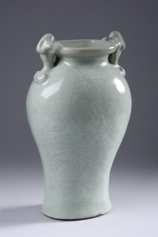 Appraisal: CHINESE GE-TYPE PORCELAIN VASE Qing Dynasty Flattened baluster-form with molded