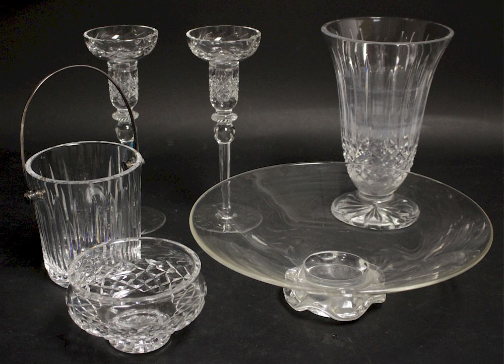 Appraisal: Cut Glass Pieces marked Waterford pair of candlesticks unmarked and