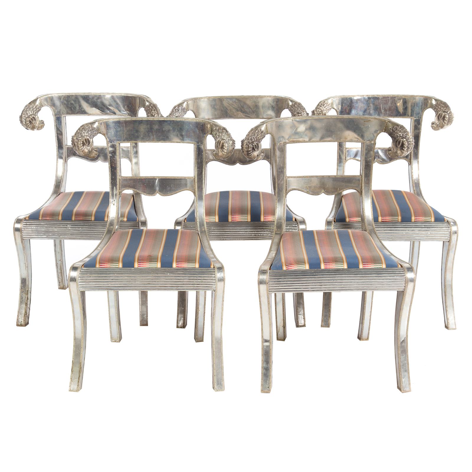 Appraisal: FIVE REGENCY STYLE SLIVERED METAL WRAPPED CHAIRS th century silvered