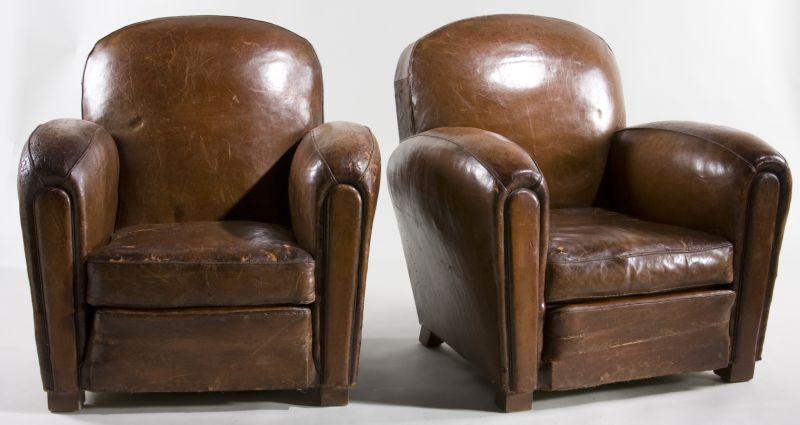 Appraisal: Pair of Art Deco Leather Club Chairs with classic rounded