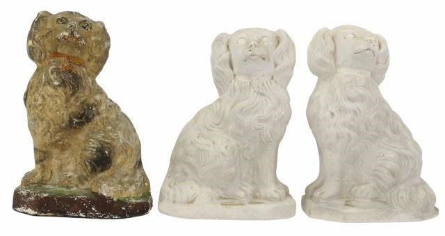 Appraisal: lot of American chalkware seated spaniel figures th c comprising