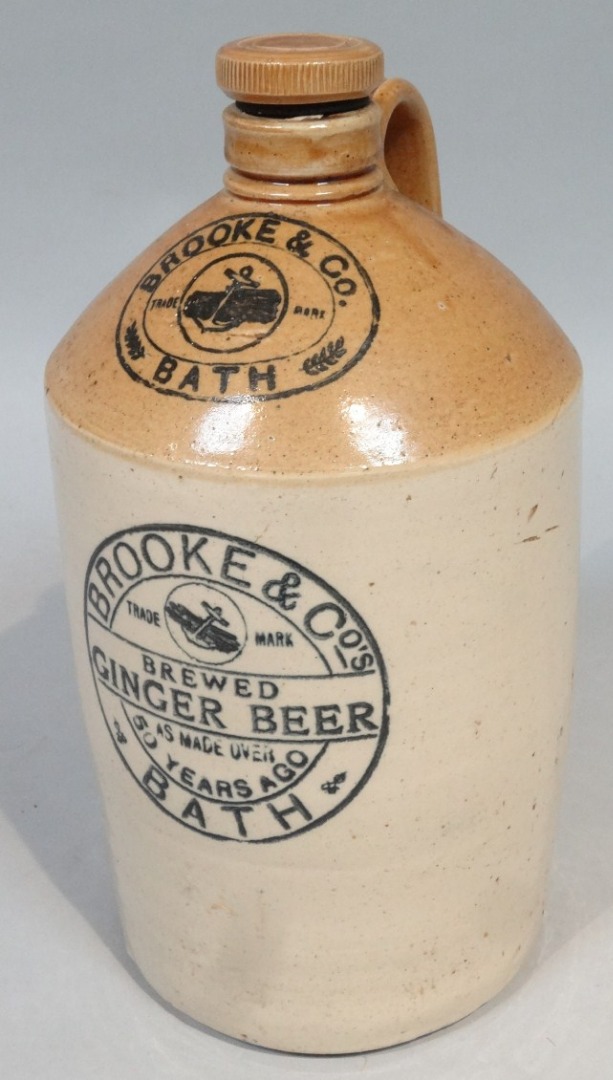 Appraisal: An early thC Brooke Co two-coloured stoneware flagon the cylindrical