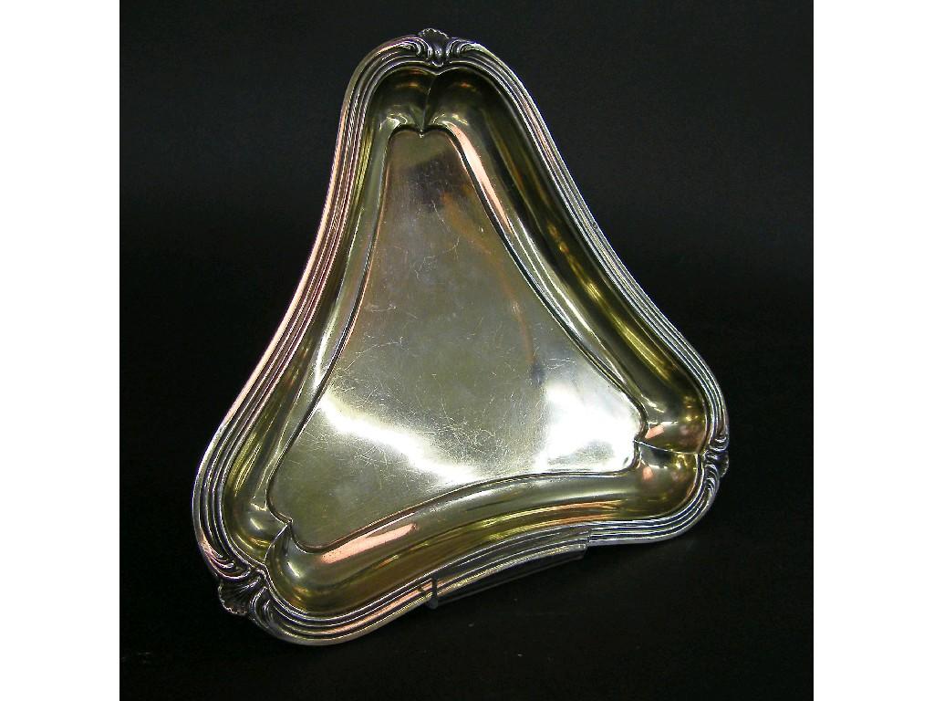 Appraisal: French gilt shaped triangular entree dish the ribbed and scallop