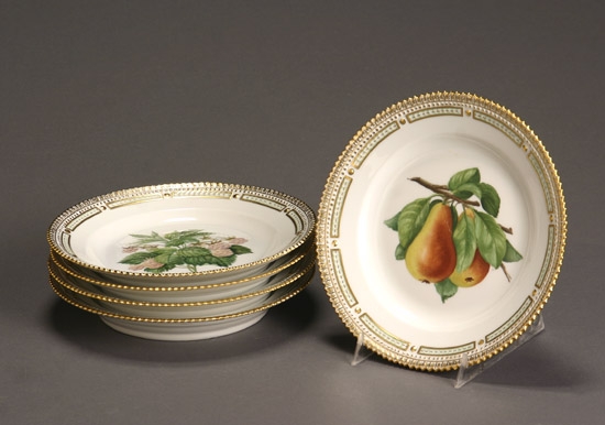 Appraisal: Five Royal Copenhagen 'Flora Danica' Fruit Dessert Dishes Dated -