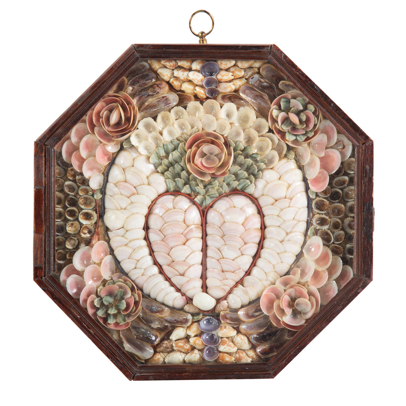 Appraisal: AMERICAN TH CENTURY SAILOR'S VALENTINE MIXED MEDIA Octagonal framed shell