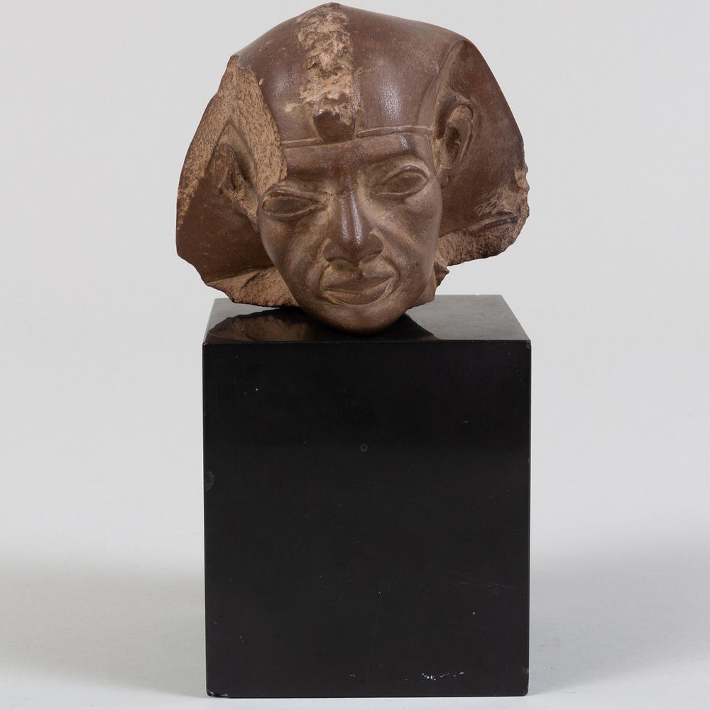 Appraisal: Egyptian Style Carved Stone Head of a Pharaoh On a