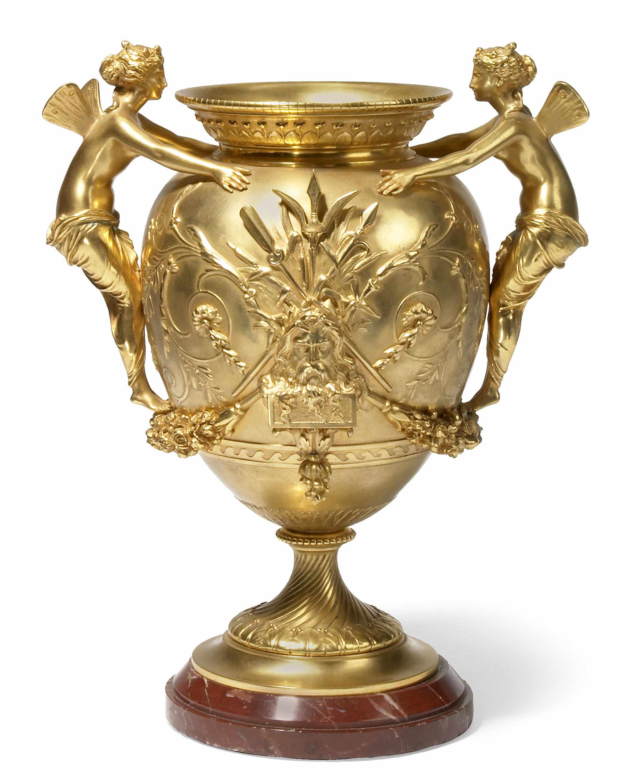 Appraisal: A French gilt bronze urn late th century Centered by