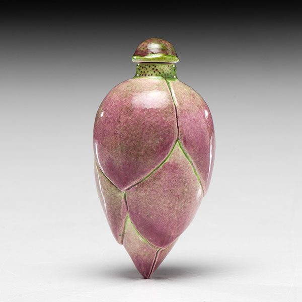 Appraisal: Chinese late th century A green and purple fruit-shaped snuff