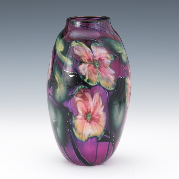 Appraisal: CHARLES LOTTON AMERICAN B x Studio art glass vase Ovoid