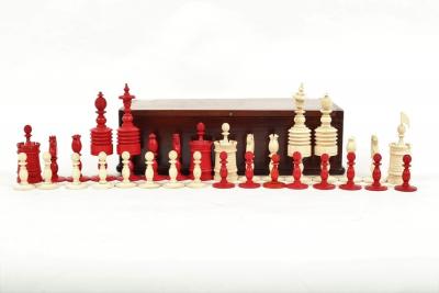 Appraisal: A mid- th Century carved bone chess set in natural