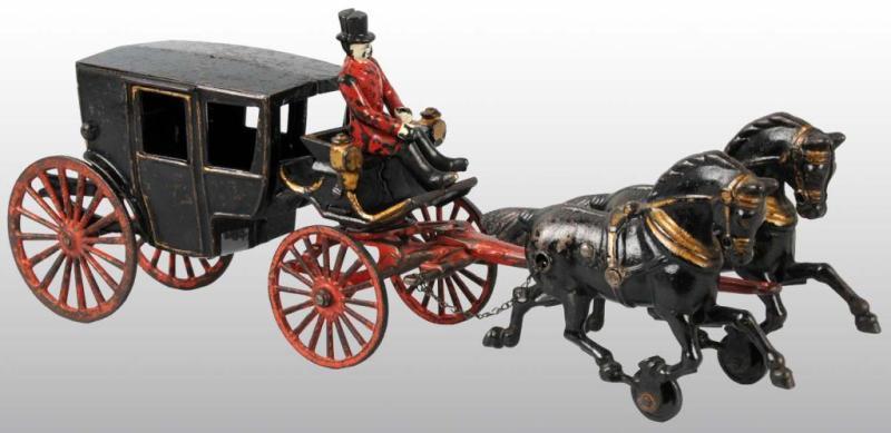 Appraisal: Cast Iron Hubley Two Horse-Drawn Landau Toy Description Black and