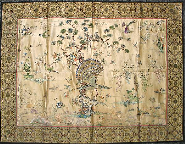 Appraisal: An ivory satin ground embroidered panel Late Qing Early th