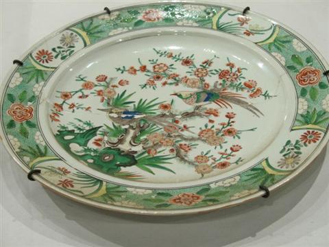 Appraisal: TWO CHINESE FAMILLE VERTE CHARGERS Both damaged - dia in