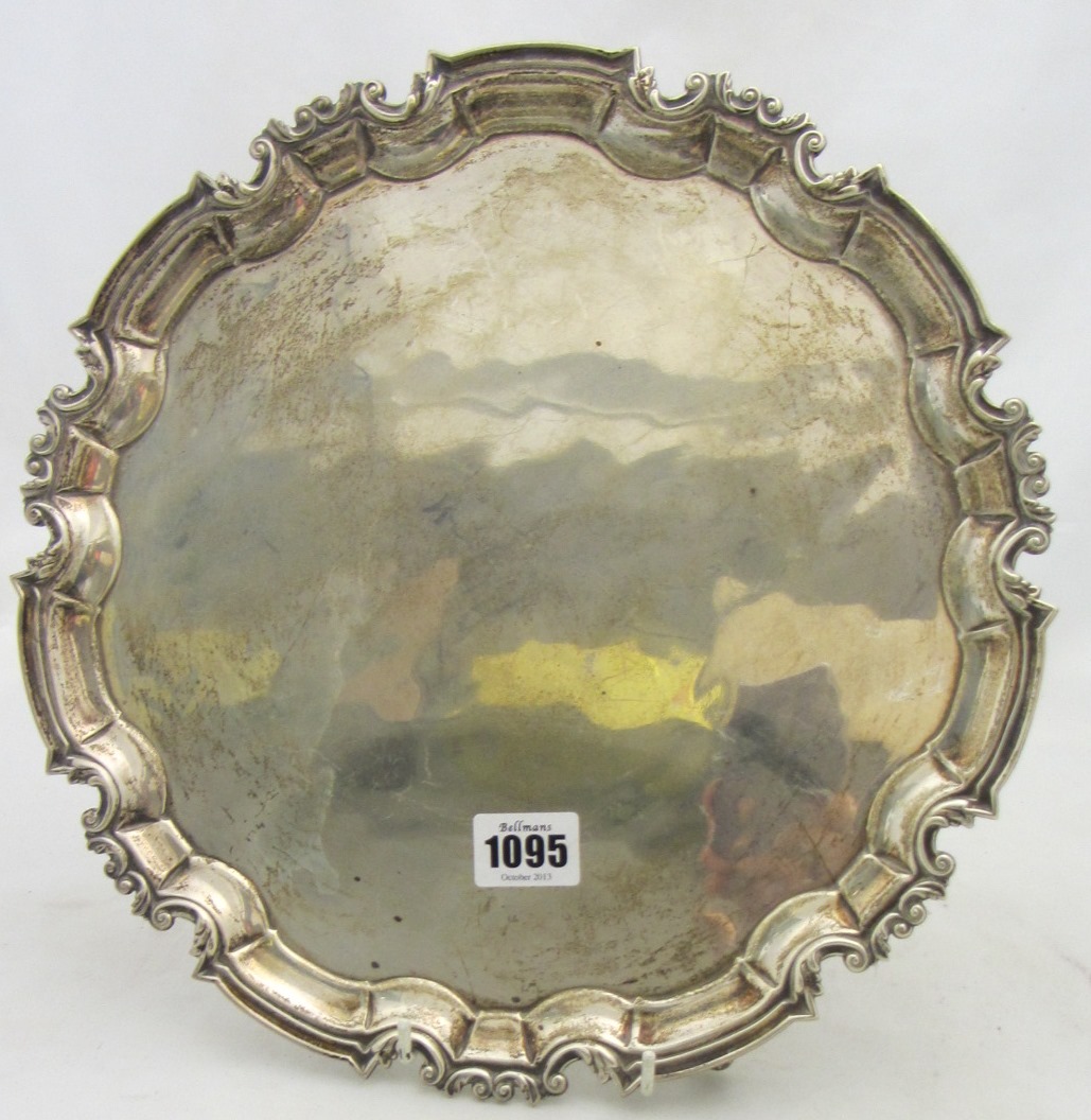 Appraisal: A silver salver of shaped circular form in the Chippendale