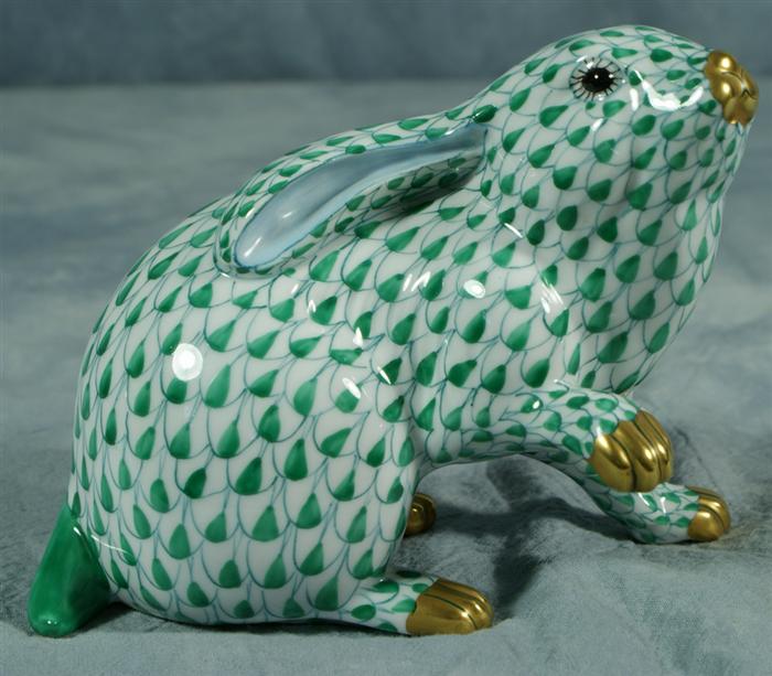 Appraisal: Herend fishnet figurine green rabbit tall no damage Estimate -