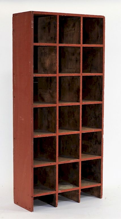 Appraisal: C Primitive Red Painted Compartmented Cupboard United States th Century