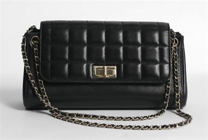 Appraisal: Chanel modern black kidskin handbag contemporary Flap-front with checkerboard quilted