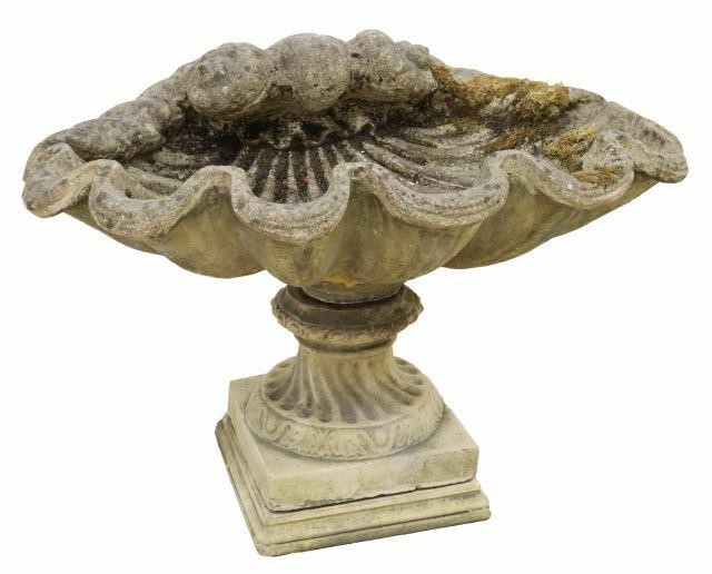 Appraisal: Cast stone garden fountain mid th c large clam shell