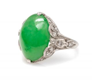 Appraisal: A Platinum Diamond and Jadeite Ring dwts A Platinum Diamond