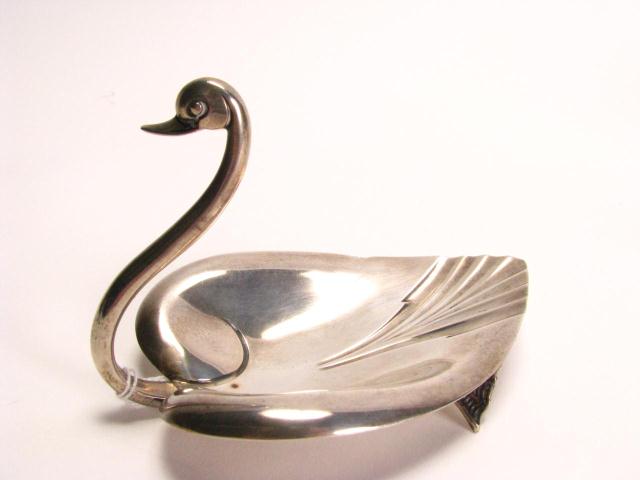 Appraisal: Tiffany Co Sterling Silver Swan Motif Nut Dish H ''