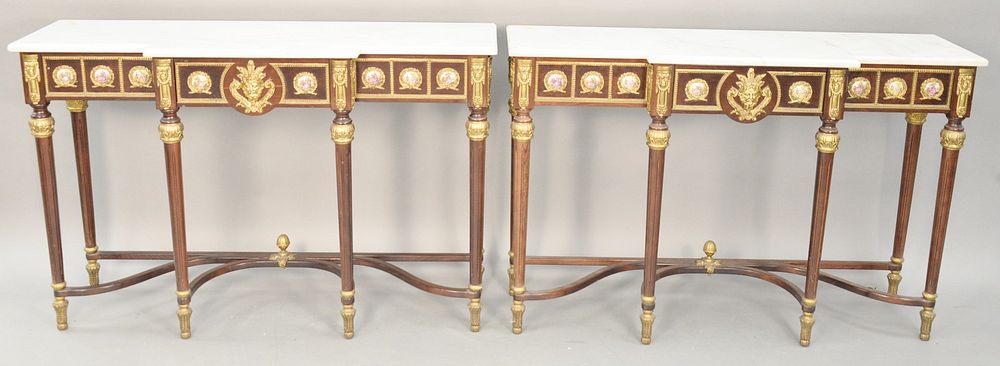 Appraisal: Pair of Louis XVI contemporary marble top console tables ht