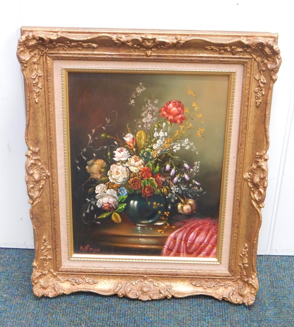 Appraisal: M Varga Still life with flowers oil on board signed