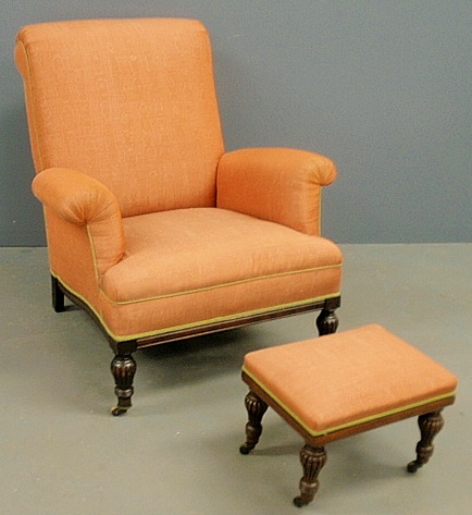 Appraisal: - Vintage salmon tub chair with stool Chair h x