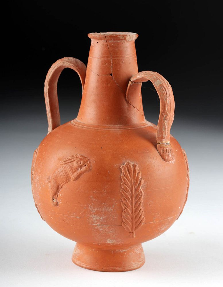 Appraisal: Roman North Africa Redware Amphoriskos w Rabbit Lion Roman North