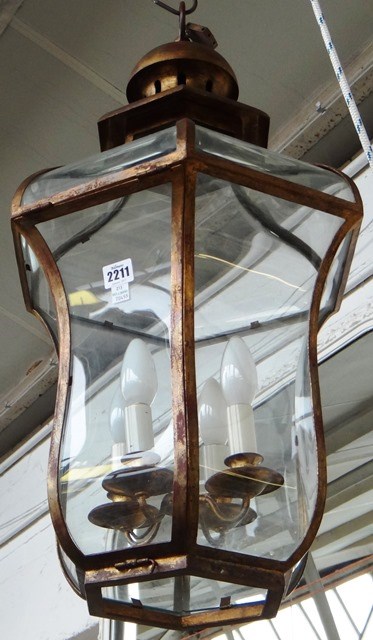 Appraisal: A modern gilt metal hexagonal hall lantern of curved tapering