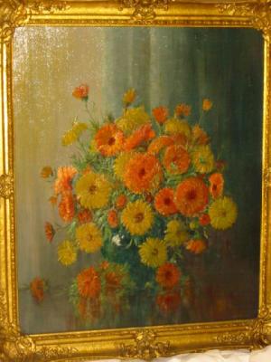 Appraisal: AUGUSTUS W ENNES Still Life with Marigolds signed x gilt