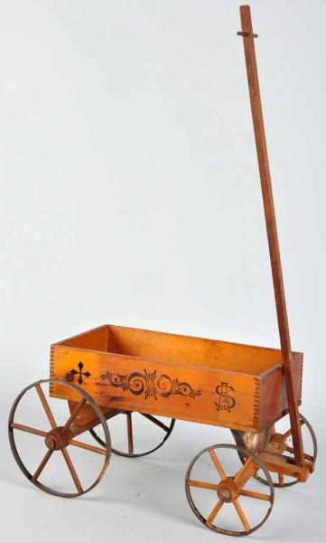 Appraisal: Wooden Small Child's Hand-Stenciled Wagon Condition Excellent Size L with