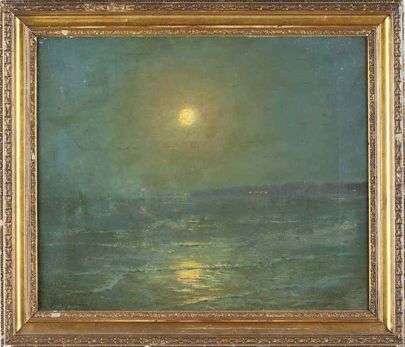 Appraisal: American School Seascape at Moonlightoil on canvas signed at lower